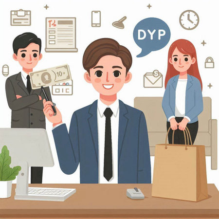 Businessman and businesswoman in office. Vector illustration in cartoon style.のイラスト素材