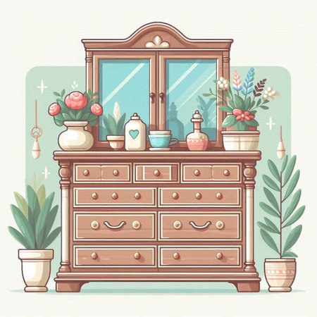 Vintage chest of drawers. Vector illustration in retro style.のイラスト素材