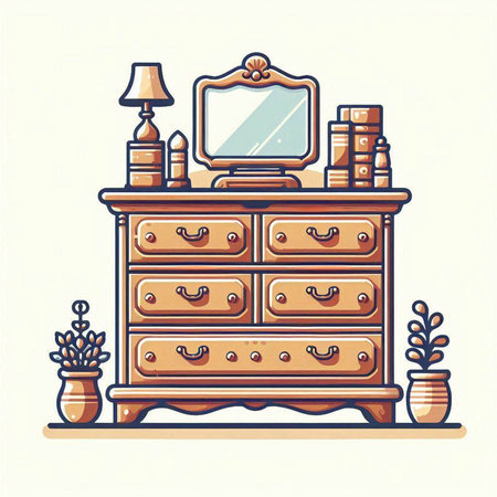 Vector illustration of a chest of drawers in retro style with a mirrorのイラスト素材