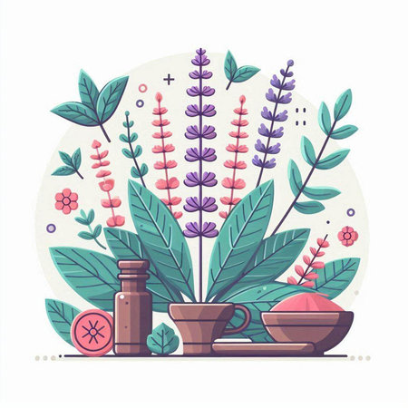 Herbs and spices flat vector illustration. Herbal medicine concept.のイラスト素材