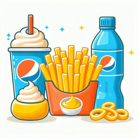 Illustration of a set of fast food. Vector illustration in cartoon style.のイラスト素材
