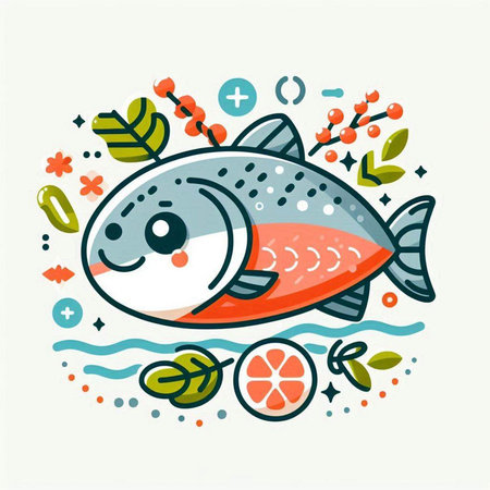 Cute hand drawn vector illustration of a fish in a flat style.のイラスト素材