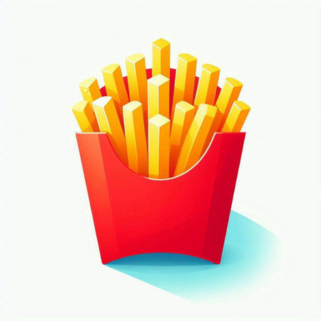 French fries in a red box. Illustration on white background.のイラスト素材