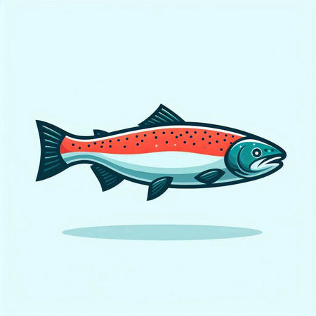 Salmon fish vector illustration in flat cartoon style. Salmon fish icon.のイラスト素材
