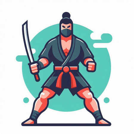 Kendo fighter with katana. Japanese martial art. Vector illustration.のイラスト素材