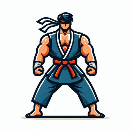 Taekwondo vector illustration. Cartoon fighter in kimonoのイラスト素材