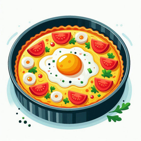 Fried eggs in a frying pan. Illustration on white background.のイラスト素材
