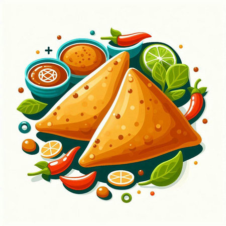 Vector illustration of traditional mexican food, nachos, guacamole.のイラスト素材