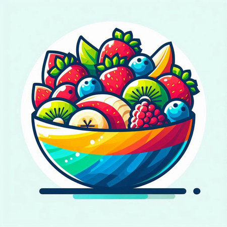 Vector illustration of a bowl of fruit salad with berries and fruits.のイラスト素材