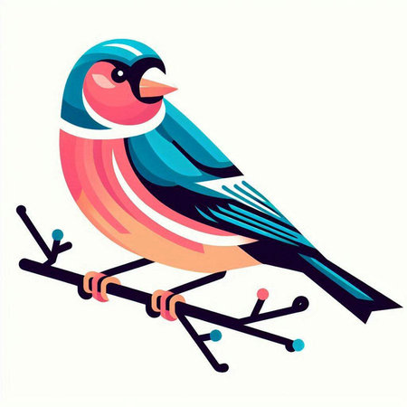 Bullfinch on a branch. Vector illustration in cartoon style.のイラスト素材
