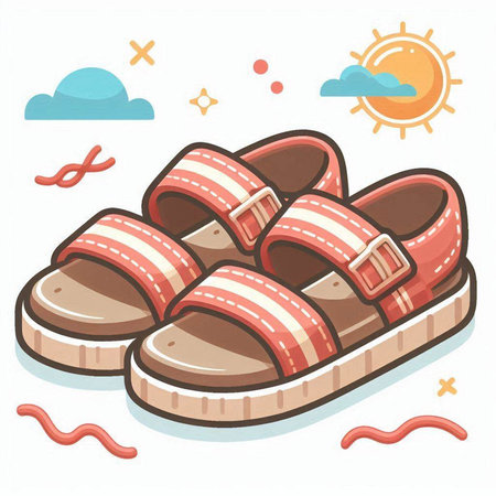 Vector illustration of a pair of sandals on a white background.のイラスト素材
