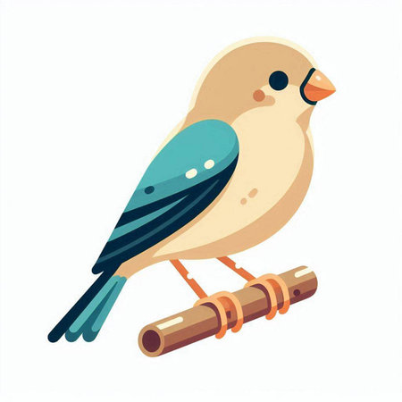 Vector illustration of a cute cartoon bird sitting on a wooden branch.のイラスト素材