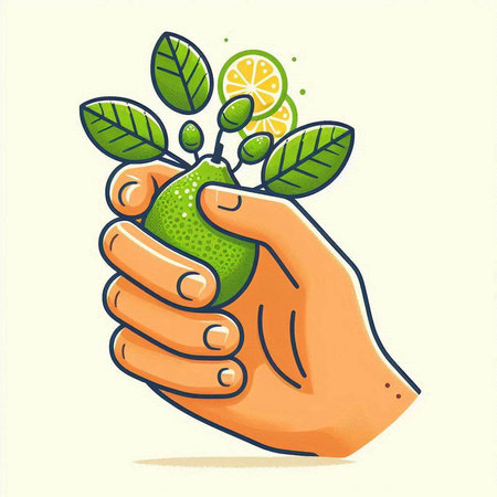 Lime in hand. Vector illustration of a hand holding a lime.のイラスト素材