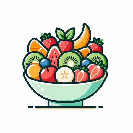 Fruit salad in a bowl. Vector illustration of a fresh fruit salad.のイラスト素材