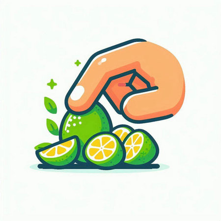 Lime icon. Vector illustration of lime fruit with human hand.のイラスト素材