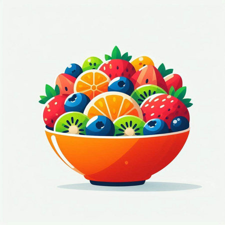 Fruit salad in a bowl on a white background. Vector illustration.のイラスト素材