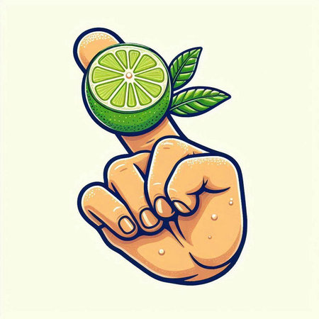 Hand with a lime. Vector illustration of a human hand with a lime.のイラスト素材