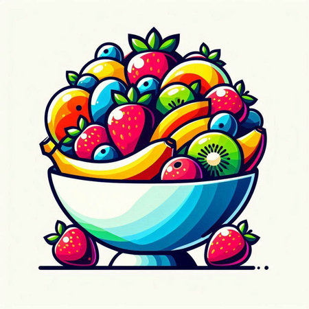 Fruit salad in a bowl. Vector illustration for your design.のイラスト素材