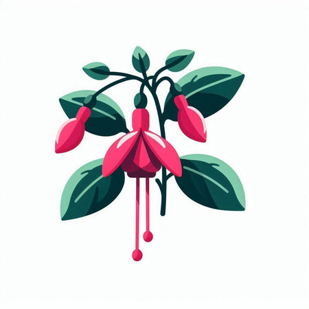 Fuchsia flower. Hand drawn vector illustration isolated on white background.のイラスト素材