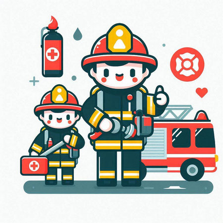 Fireman and fireman. Vector illustration of a cartoon character.のイラスト素材