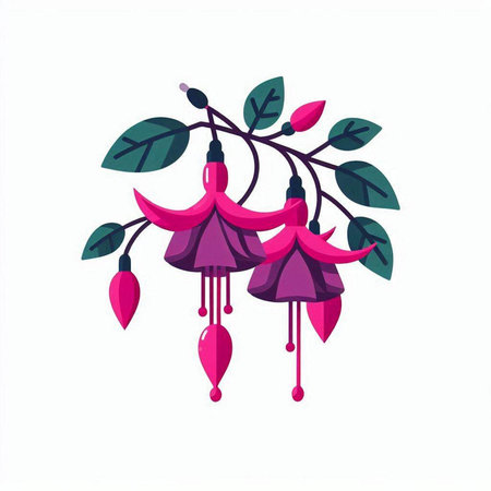 Fuchsia flowers. Vector illustration on white background. Flat designのイラスト素材