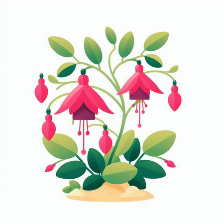 Fuchsia flower isolated on white background. Flat style vector illustration.のイラスト素材