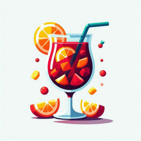 Cocktail with orange and cranberry on a white background. Vector illustration.のイラスト素材
