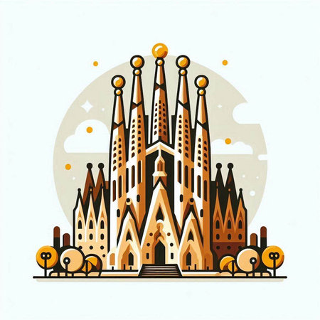Famous landmark of Barcelona, Spain. Vector illustration in flat styleのイラスト素材