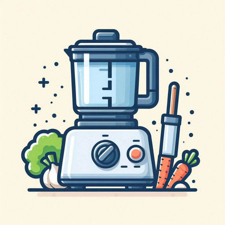 Illustration of a blender with ingredients. Vector illustration in cartoon style.のイラスト素材