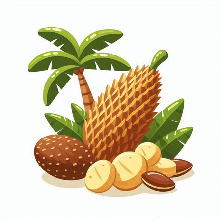 Palm tree and nuts on a white background. Vector illustration.のイラスト素材