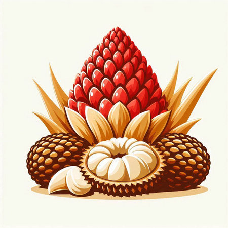 Vector illustration of tropical fruit, rambutan, pineapplesのイラスト素材