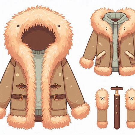 Winter coat and accessories. Cartoon vector illustration. Set of clothes and accessoriesのイラスト素材
