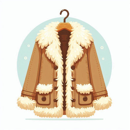 Vector illustration of a winter coat with fur on a hanger.のイラスト素材