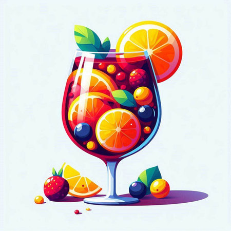 Cocktail with fruits and berries in a glass. Vector illustration.のイラスト素材