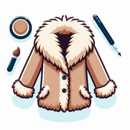 Vector illustration of a fur coat with a brush and a cup of coffeeのイラスト素材