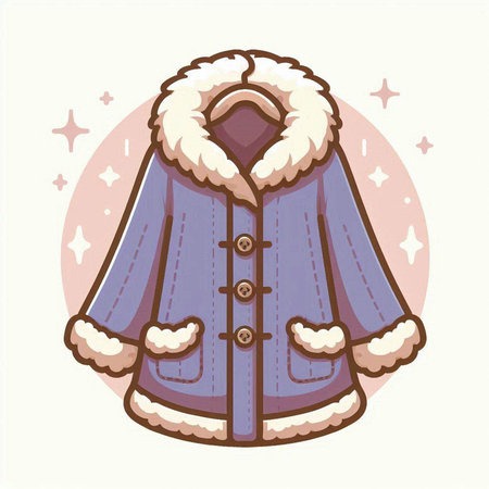 Vector illustration of a blue fur coat with fur collar and hood.のイラスト素材