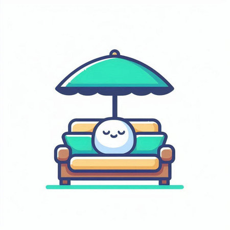 Sofa with pillow and umbrella. Flat style vector illustration.のイラスト素材