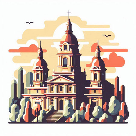 Church of St. John the Baptist in the city. Vector illustrationのイラスト素材