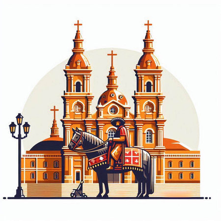 Krakow, Poland. Cathedral of the Assumption. Vector illustration.のイラスト素材