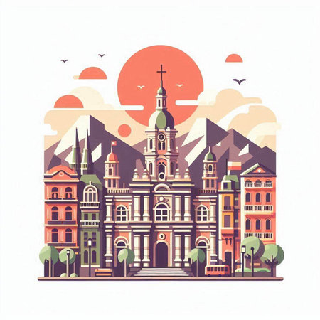 Church in the old town of Gdansk, Poland. Vector illustration.のイラスト素材