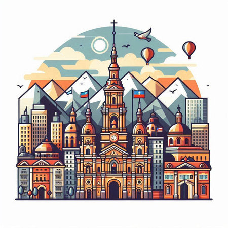 Orthodox church in the center of the city. Vector illustration.のイラスト素材