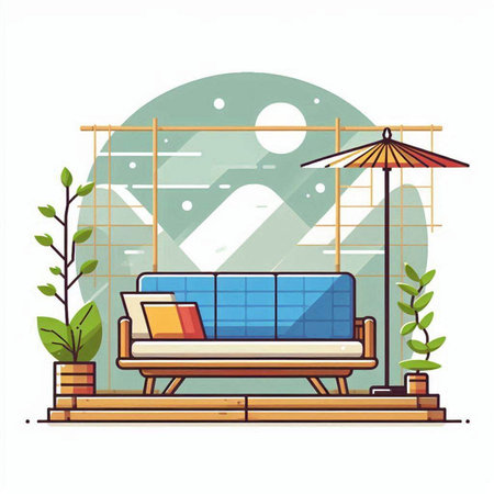 Living room with sofa and armchair. Flat style vector illustration.のイラスト素材