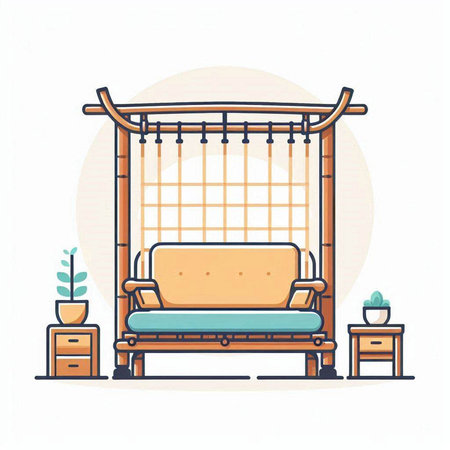 Sofa in the room. Vector illustration in flat style.のイラスト素材