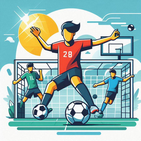 Soccer player in action, vector illustration. Soccer players in action.のイラスト素材