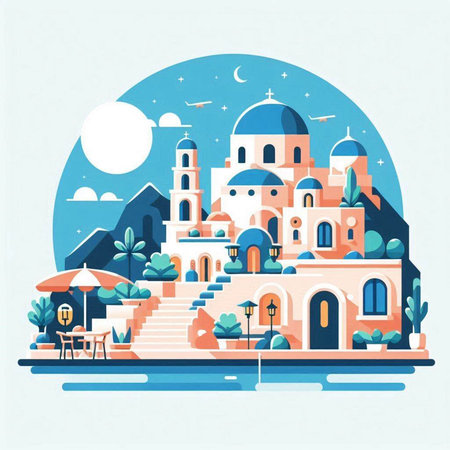 Santorini island, Greece. Vector illustration in flat styleのイラスト素材