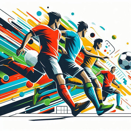 Soccer players in action, vector illustration. Colorful background.のイラスト素材