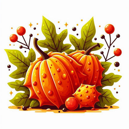 Pumpkin and leaves isolated on white background. Vector illustration.のイラスト素材