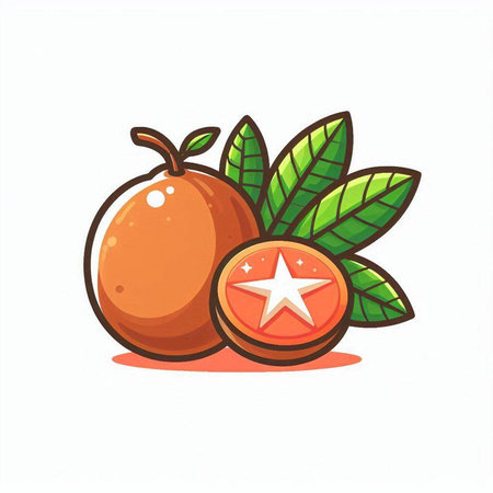 Kumquat fruit with leaves and star. Vector illustration.のイラスト素材