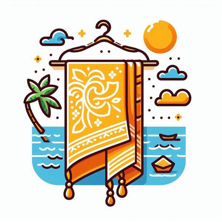 Towel on the beach. Vector illustration in a flat styleのイラスト素材