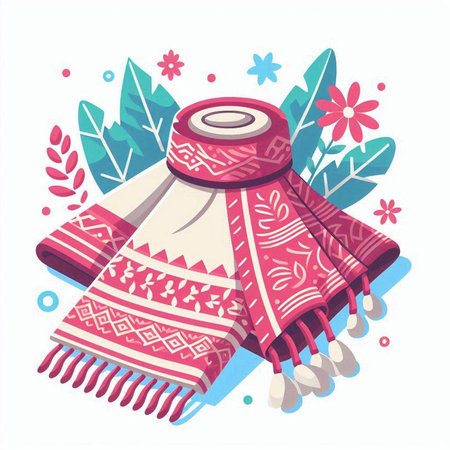 Woolen shawl on white background. Vector illustration.のイラスト素材